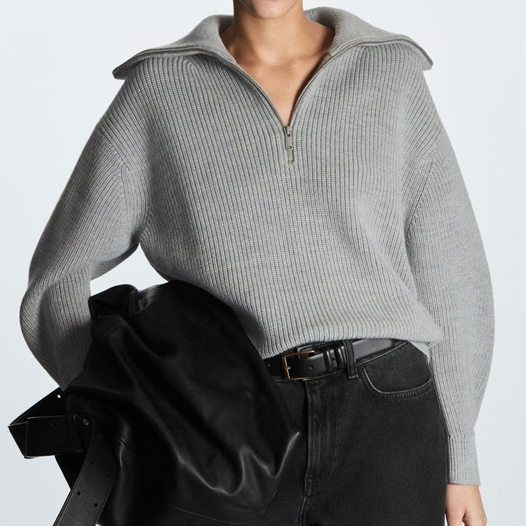 Women's Half-zip Striped Long-sleeved Sweater