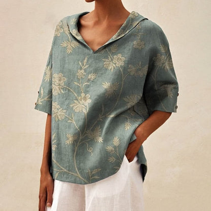 Women's Creative Printing Cotton And Linen Relaxed-fit Hoodie Top