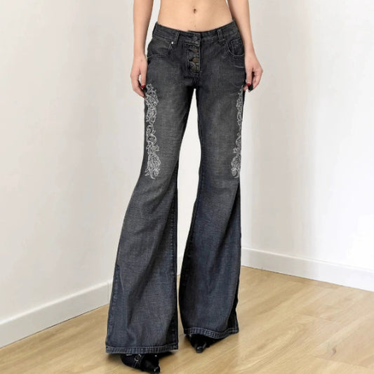 Dark Style Vintage Printed Washed Old Skinny Jeans